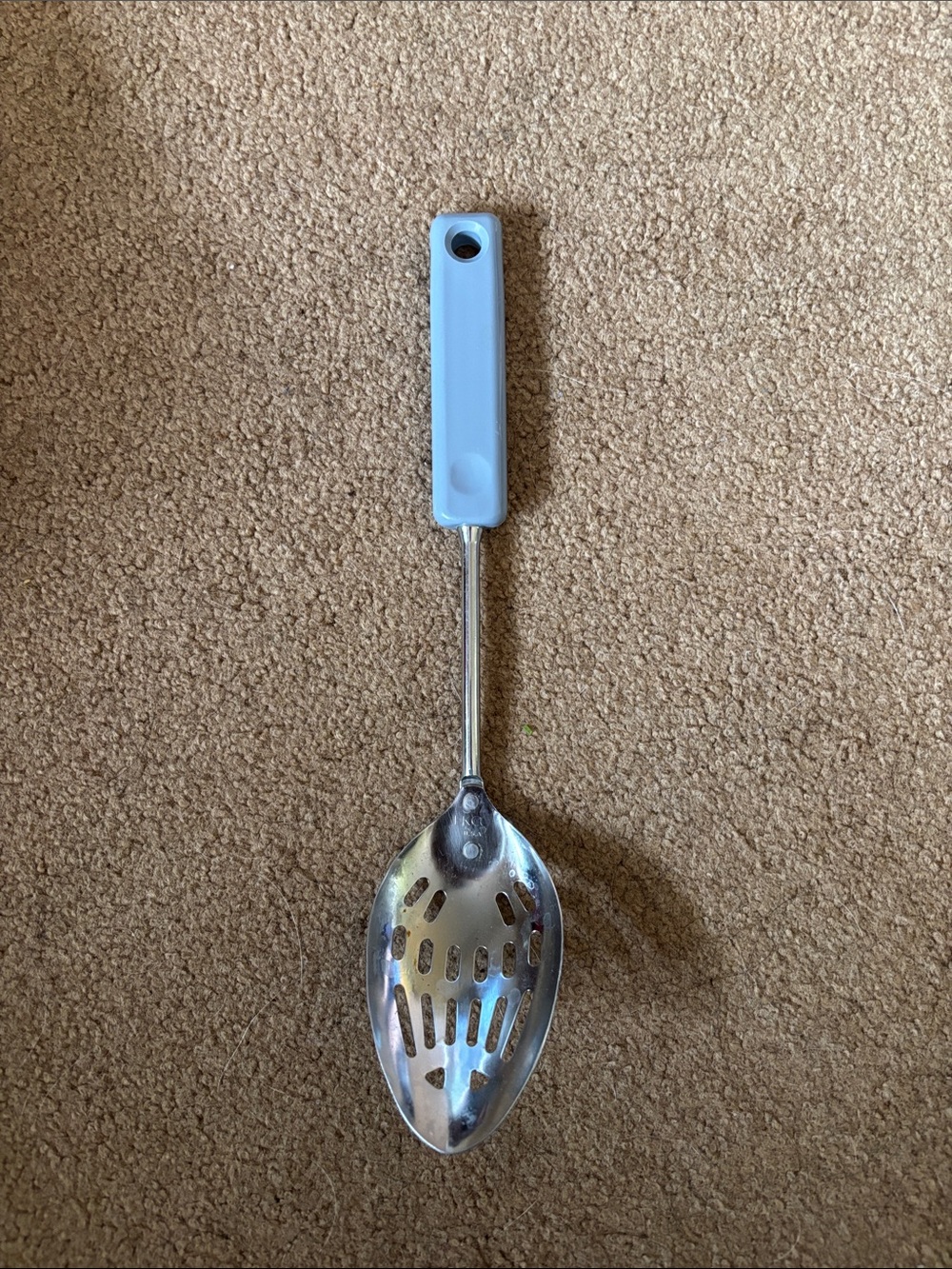 Vintage Ekco USA Light Blue Handle Stainless Steel Slotted Serving Spoon